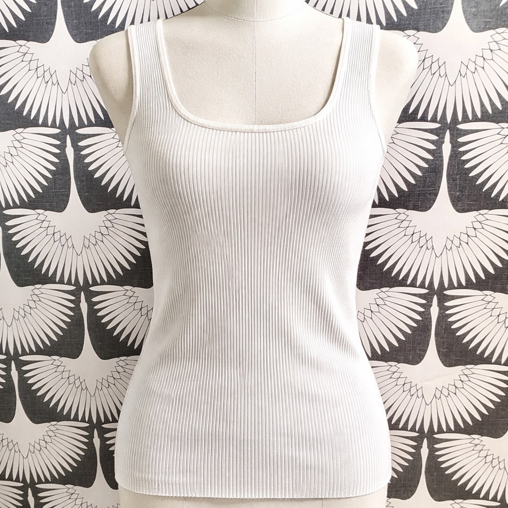 Blush Noir White Ribbed Knit Tank Top Size Small